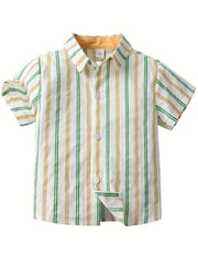Boys Striped Shirt Preppy Style Summer Kids Clothes