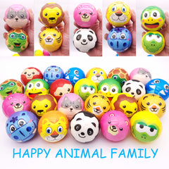 24 Sponge Balls with Cartoon Animal Face, 6.3 cm Diameter