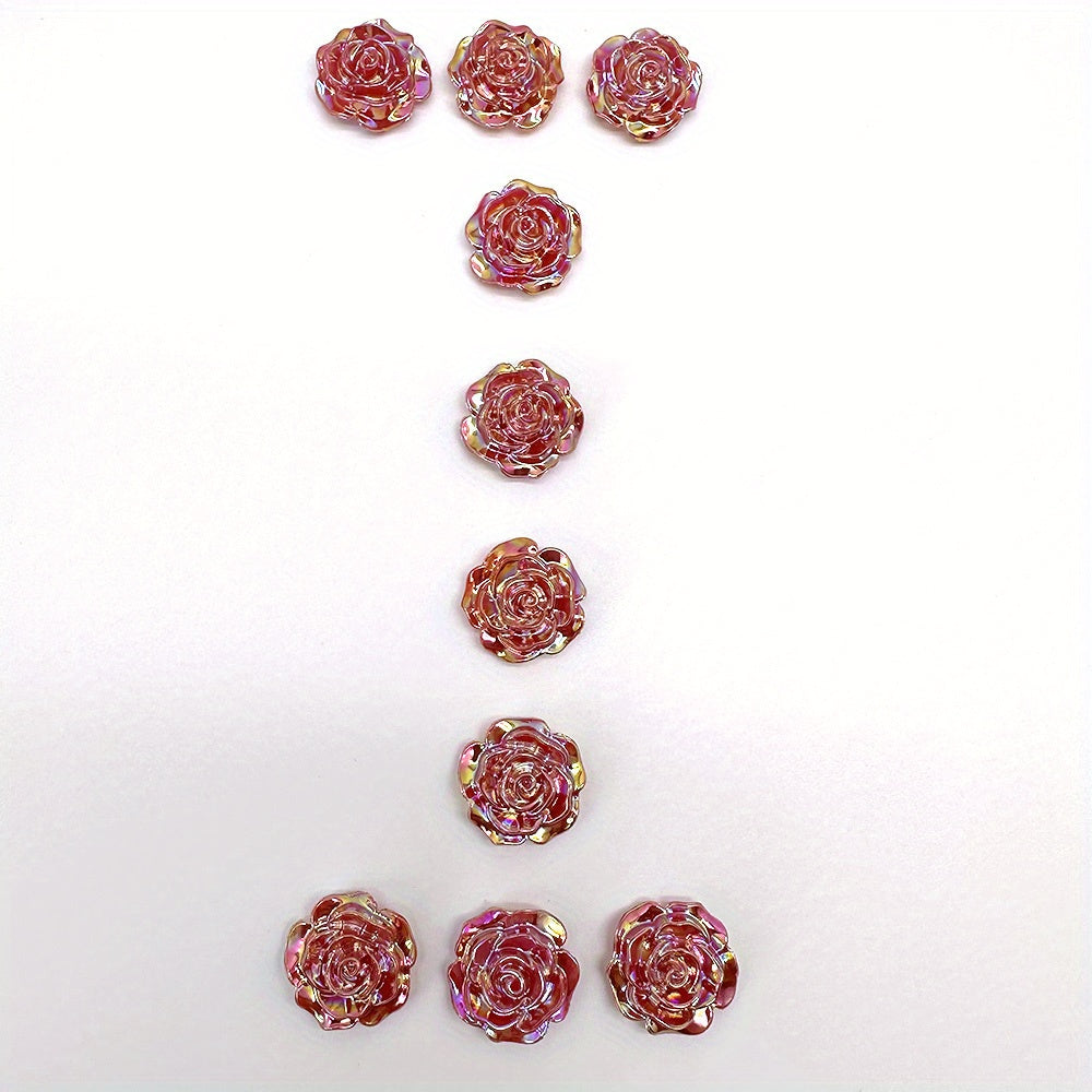 15pcs 19mm AB Flat Bottom Acrylic Letterpress Rose Beads DIY Accessories
