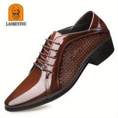 LAORENTOU Men's Leather Oxford Shoes British Style Pointed Toe Dress Shoes