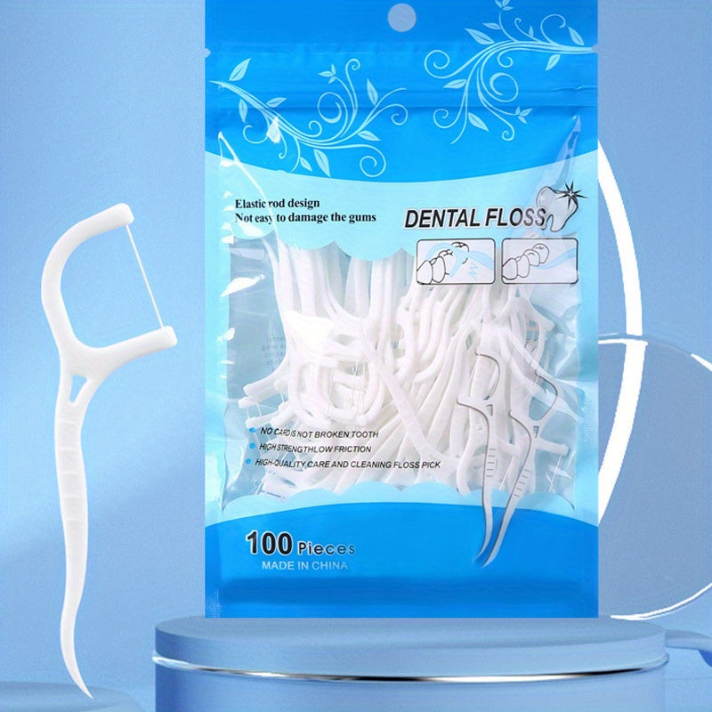 100 Dental Floss Sticks Clean Teeth Easily & Quickly High Tension Bag