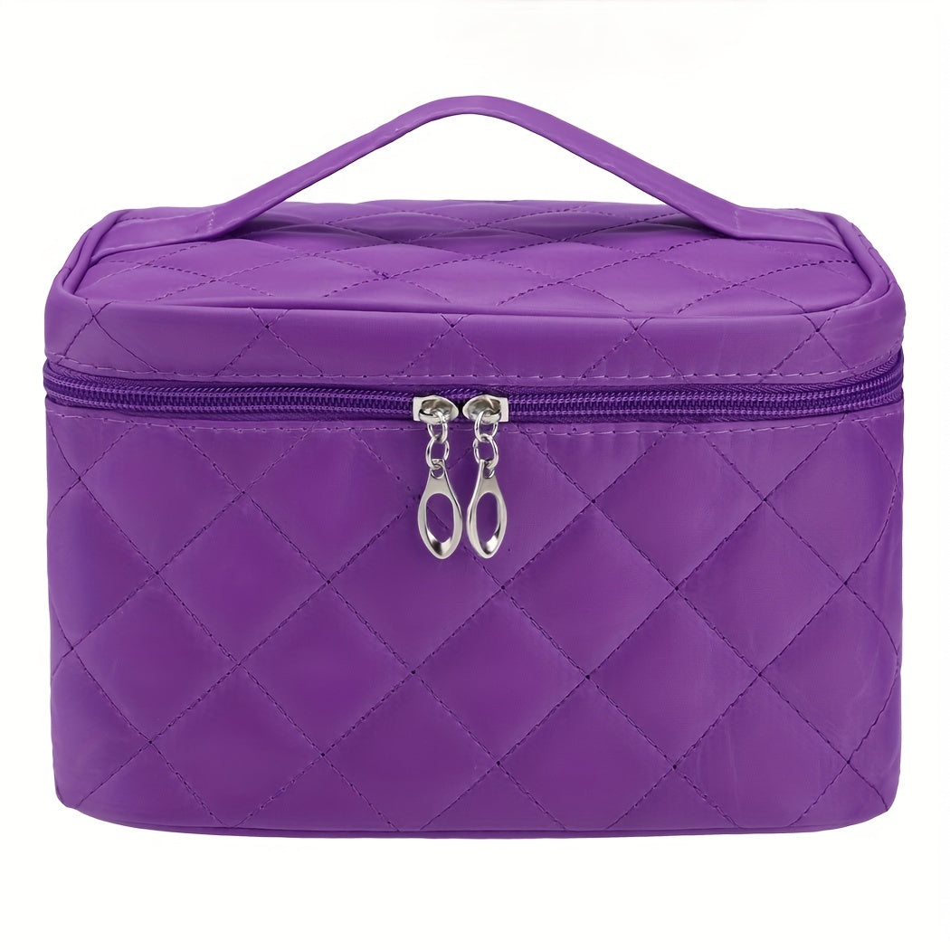 Women's Solid Cosmetic Bag Quilted Detail Hand Bag For Travel