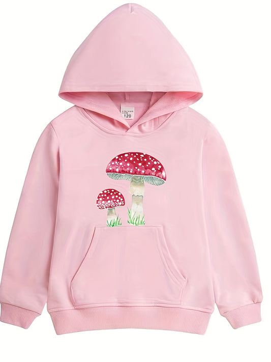 Girls Mushroom Print Hooded Sweatshirt Top Long Sleeve Hoodie Pullovers