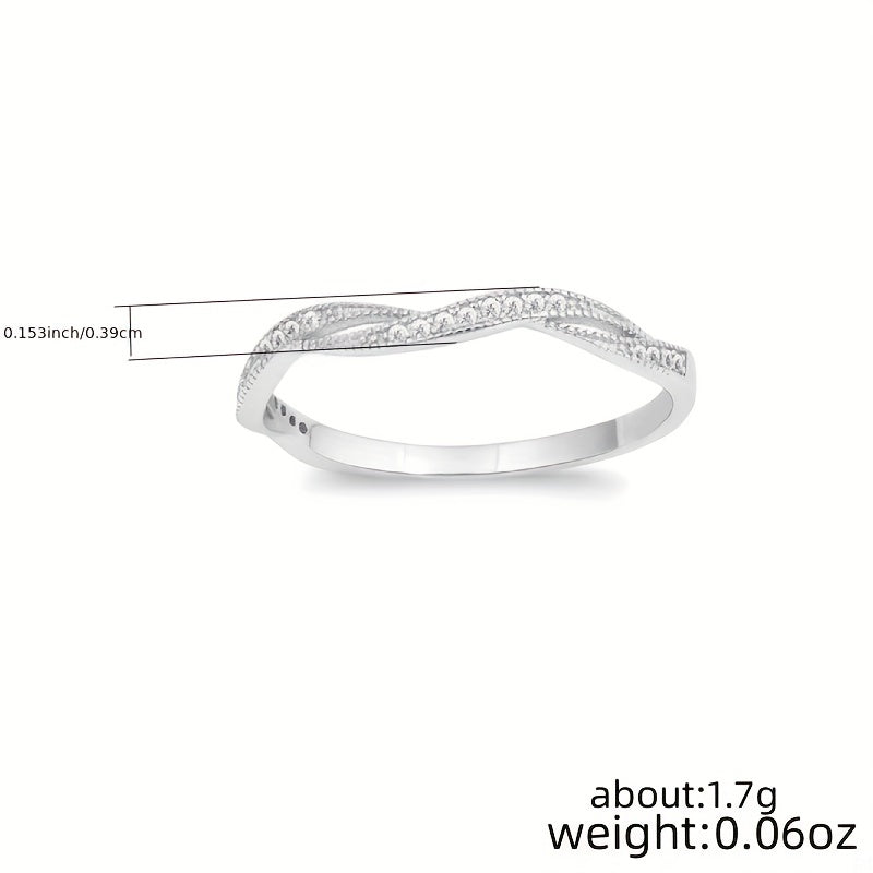Women's Twisted Silver Zircon Wedding Band Ring