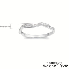 Women's Twisted Silver Zircon Wedding Band Ring