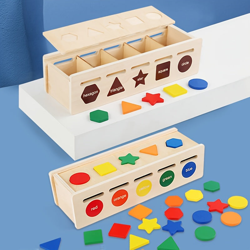 Wooden Shape Sorting Learning Box Toy for Kids Fine Motor Skills Development