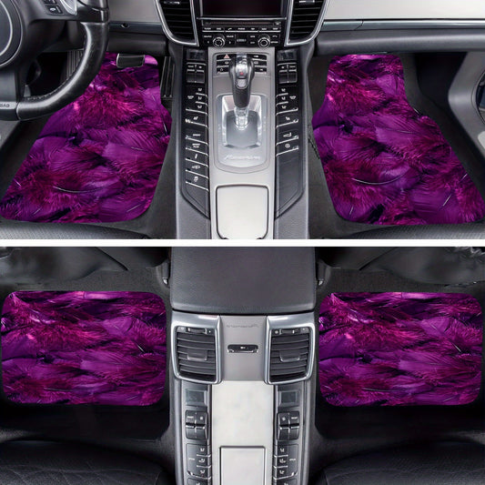 4pcs Purple Feather Car Floor Mats Non-slip Stain-resistant Front Rear Carpets