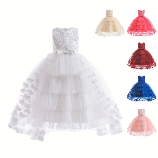 Girls Sleeveless Bowknot Dress Skirt Birthday Party Princess Dress
