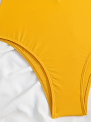 Yellow Halter Ring One Piece Swimsuit Backless High Cut Bathing Suit