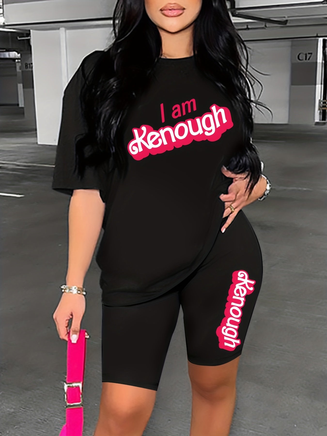 Kenough Two Piece Set Drop Shoulder Short Sleeve T Shirt & Shorts