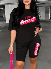 Kenough Two Piece Set Drop Shoulder Short Sleeve T Shirt & Shorts