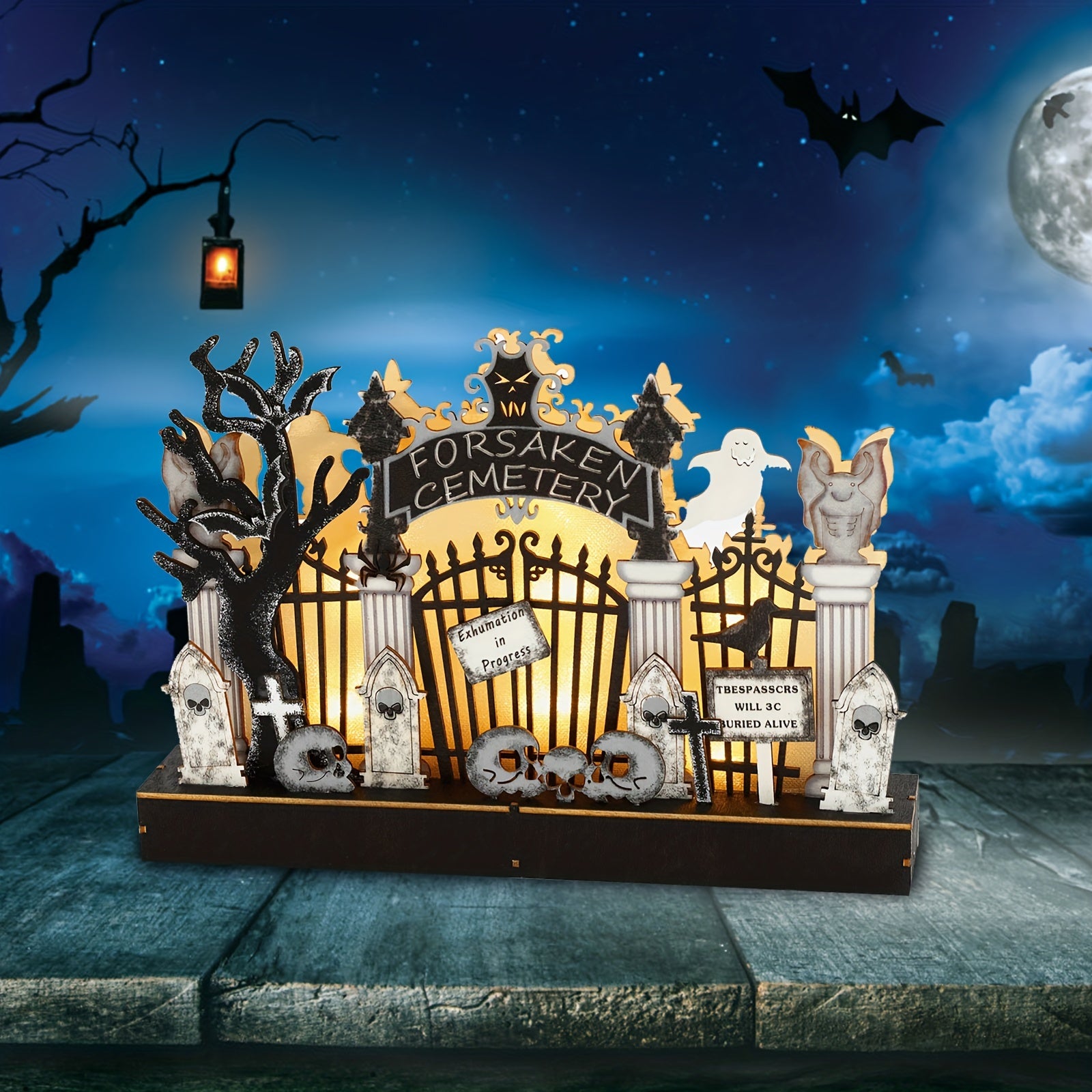 Halloween Wooden Ghost Cemetery Desktop Decoration