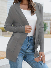  Knitted Long Sleeve Open Front Sweater Coat With Pockets