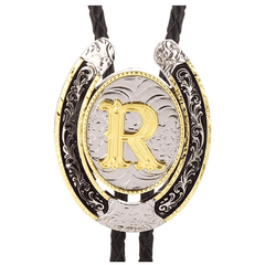 Western Cowboy Zinc Alloy BOLO Tie Round Natural Letter R Tie