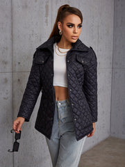 Solid Button Front Coat Long Sleeve Warm Outerwear
