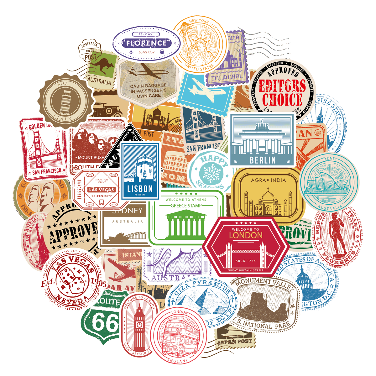 50 Travel Stickers for Suitcases, Phone Cases, Computers, Water Bottles