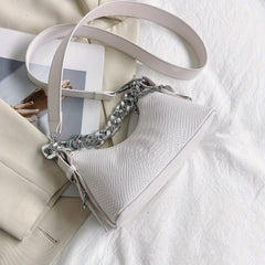 Y2K Chain Baguette Bag Crocodile Embossed Handbag Women's Small Crossbody Purse