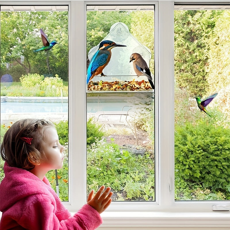 Large Hanging Bird Feeder with Suction Cups and Removable Tray