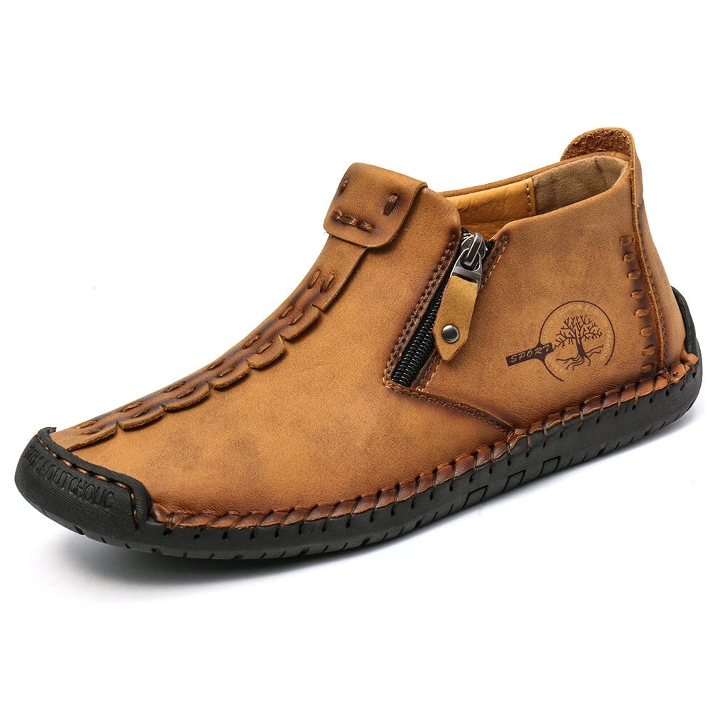 Men's Zipper Ankle Boots Vintage Rubber Sole Outdoor Shoes
