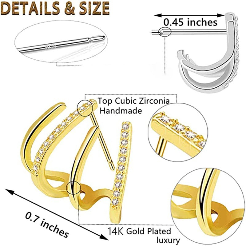 18K Plated Claws Stud Earrings Crystal AAA CZ Modern Accessories