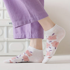 5 Pairs Floral Print Socks Low Cut Ankle Stockings