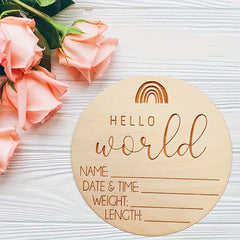 Hello World Wooden Birth Announcement Sign for Baby Milestones