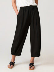  Solid High Rise Elastic Pleated Harem Pants