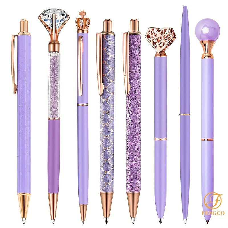 8pcs Purple Ballpoint Pen Set Metal Fancy Pens for Journaling School Office