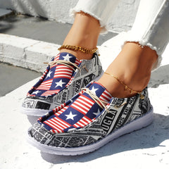 Women's Printed Canvas Shoes Lace Up Sneakers Lightweight - 4th Of July