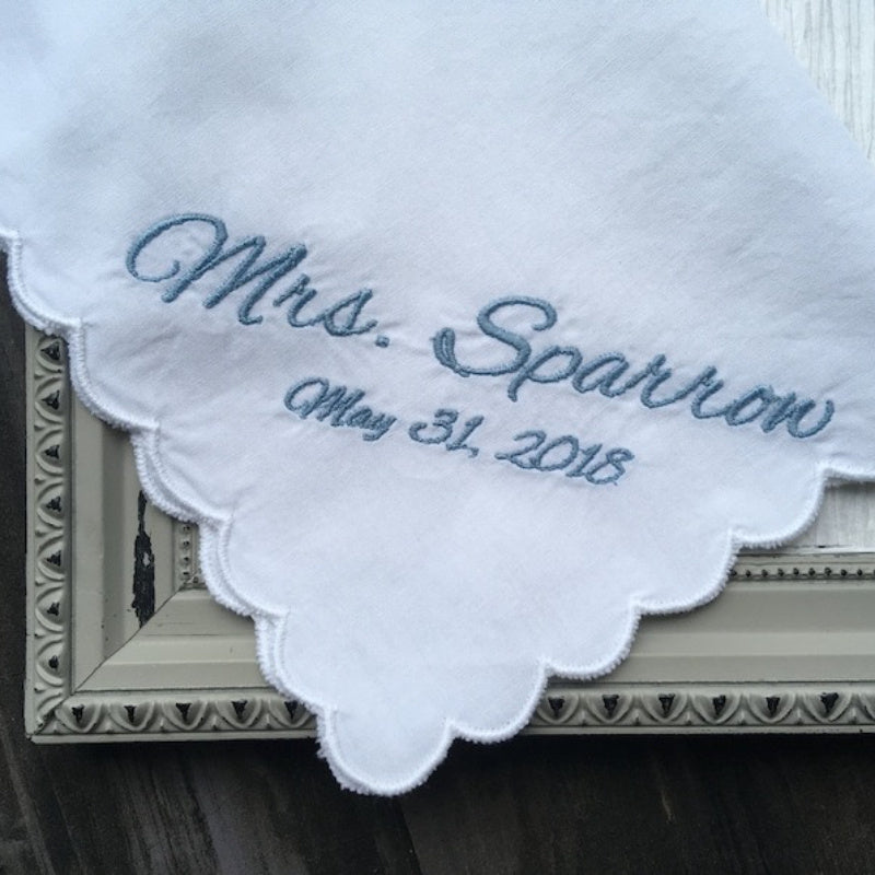Mrs Sparrow Handkerchief with Date Wedding & Shower Gift for Bride