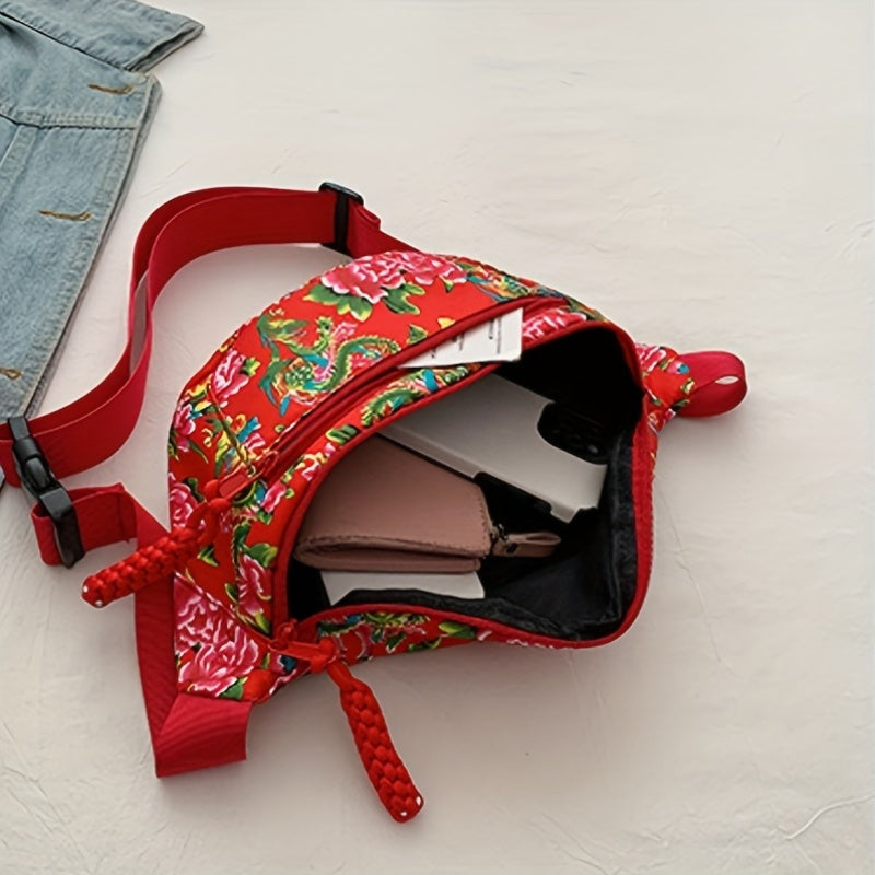 Floral Waist Pack for Women Adjustable Strap Lightweight Nylon Chest Bag