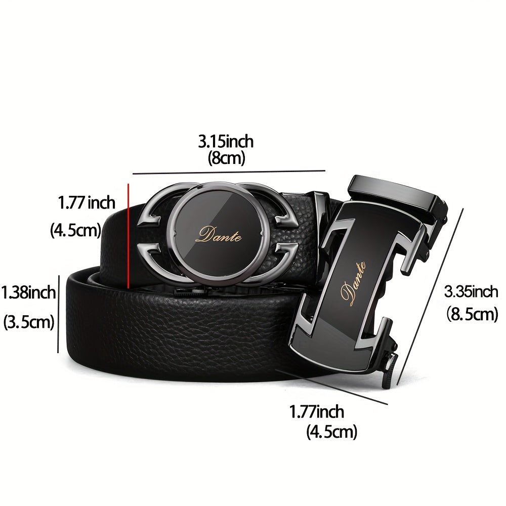 Men's Leather Belt w/ 2 Automatic Buckles Business Suit Waist Strap High Belt