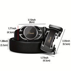Men's Leather Belt w/ 2 Automatic Buckles Business Suit Waist Strap High Belt
