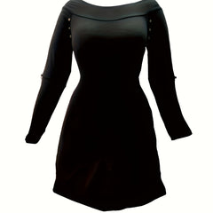  Off Shoulder Long Sleeve Knee Length Dress