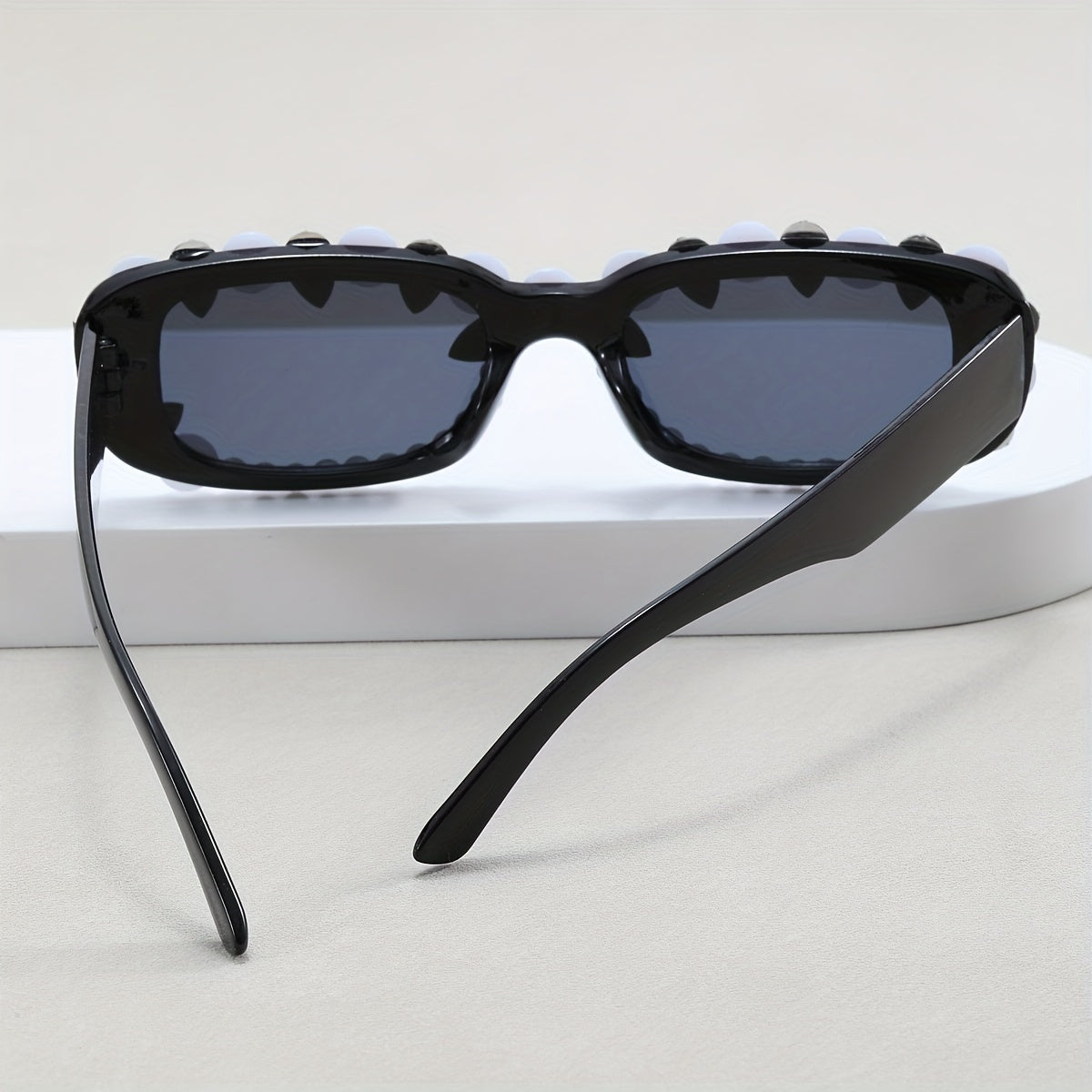 Y2K Rectangle Sunglasses Rhinestone & Faux Pearl Anti Glare UV400