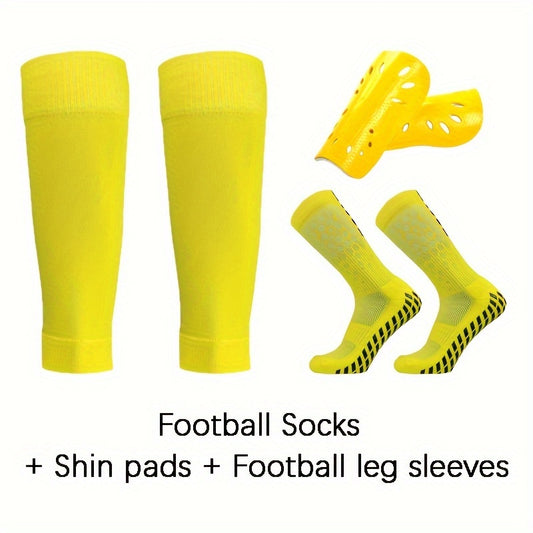 3 Pairs Set Calf Sleeves & Shine Guards & Crew Socks For Football