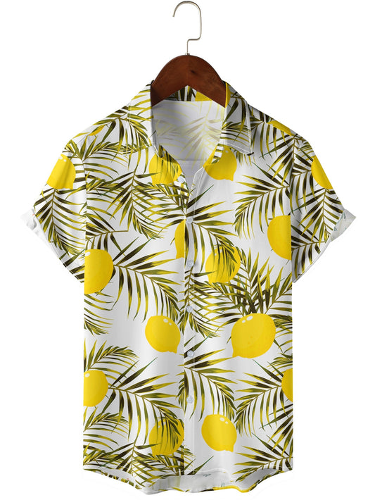 Men's Lemon Print Hawaiian Shirt for Summer Vacation