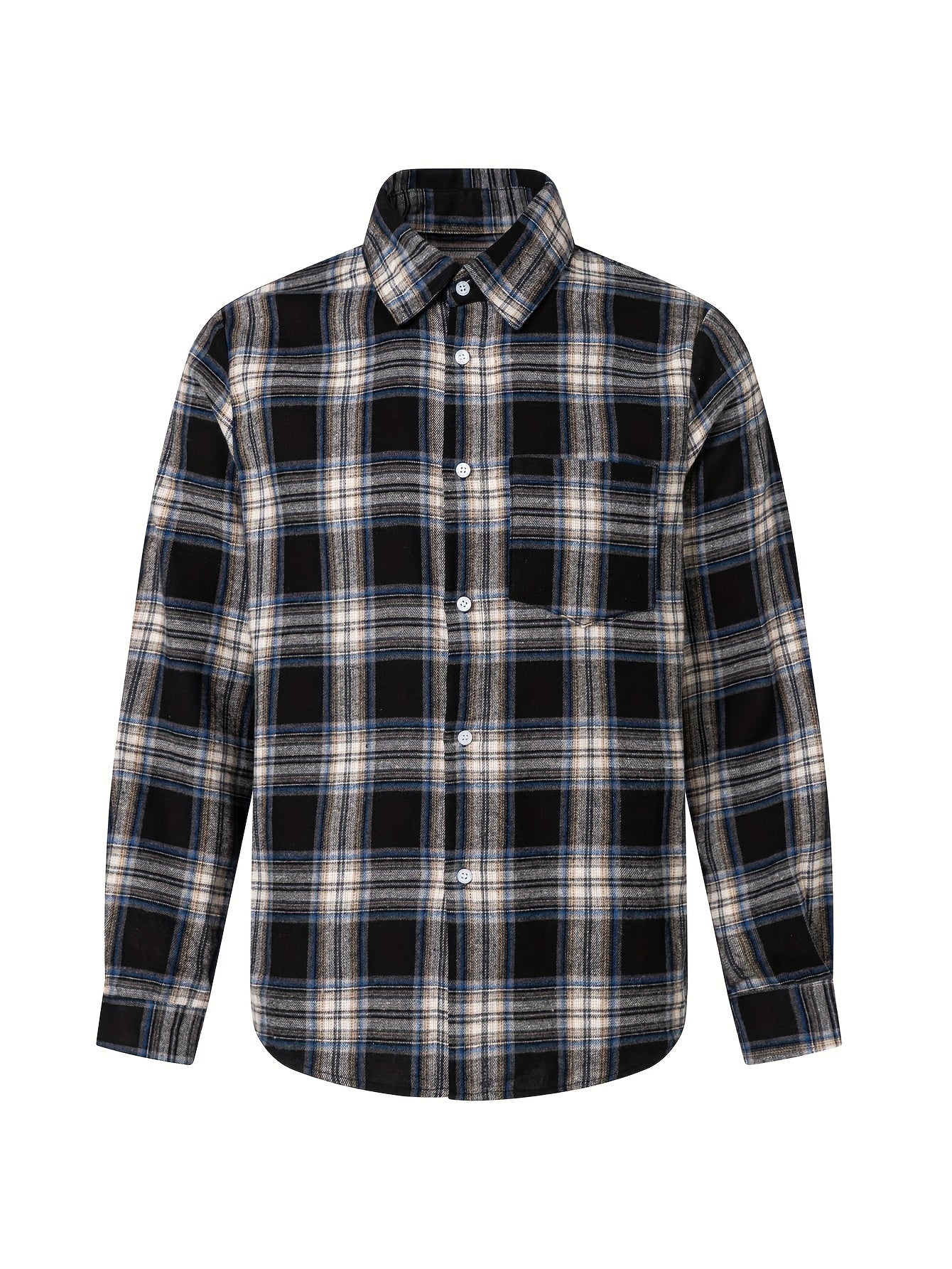 Men's Plaid Print Long Sleeve Shirt With Pocket