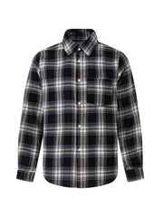 Men's Plaid Print Long Sleeve Shirt With Pocket