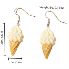 Ice Cream Resin Drop Dangle Earrings Food Accessories For Women