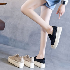 Women's Platform Lace Loafers Round Toe Hollow Out Slip On Shoes