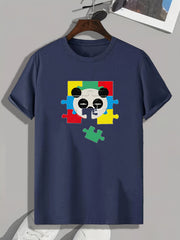 Panda Puzzle Print Men's Graphic T shirt Casual Comfy Tees