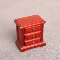 1:12 Scale Wooden Bedside Table w/ 3 Drawers Red
