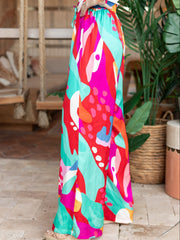  Boho Pants Women's Plus Contrast Print Wide Leg Trousers