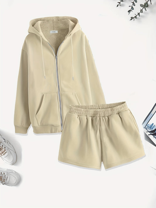  Casual Outfits: Solid Hoodie & Shorts Set