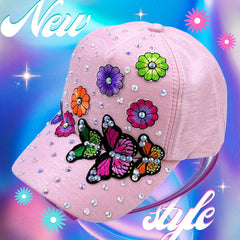 Y2K Butterfly Rhinestone Baseball Cap Ripped Cotton Dad Hats