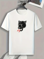 Leopard Head Print Men's Comfy T shirt Active Slightly Stretch Breathable Tee