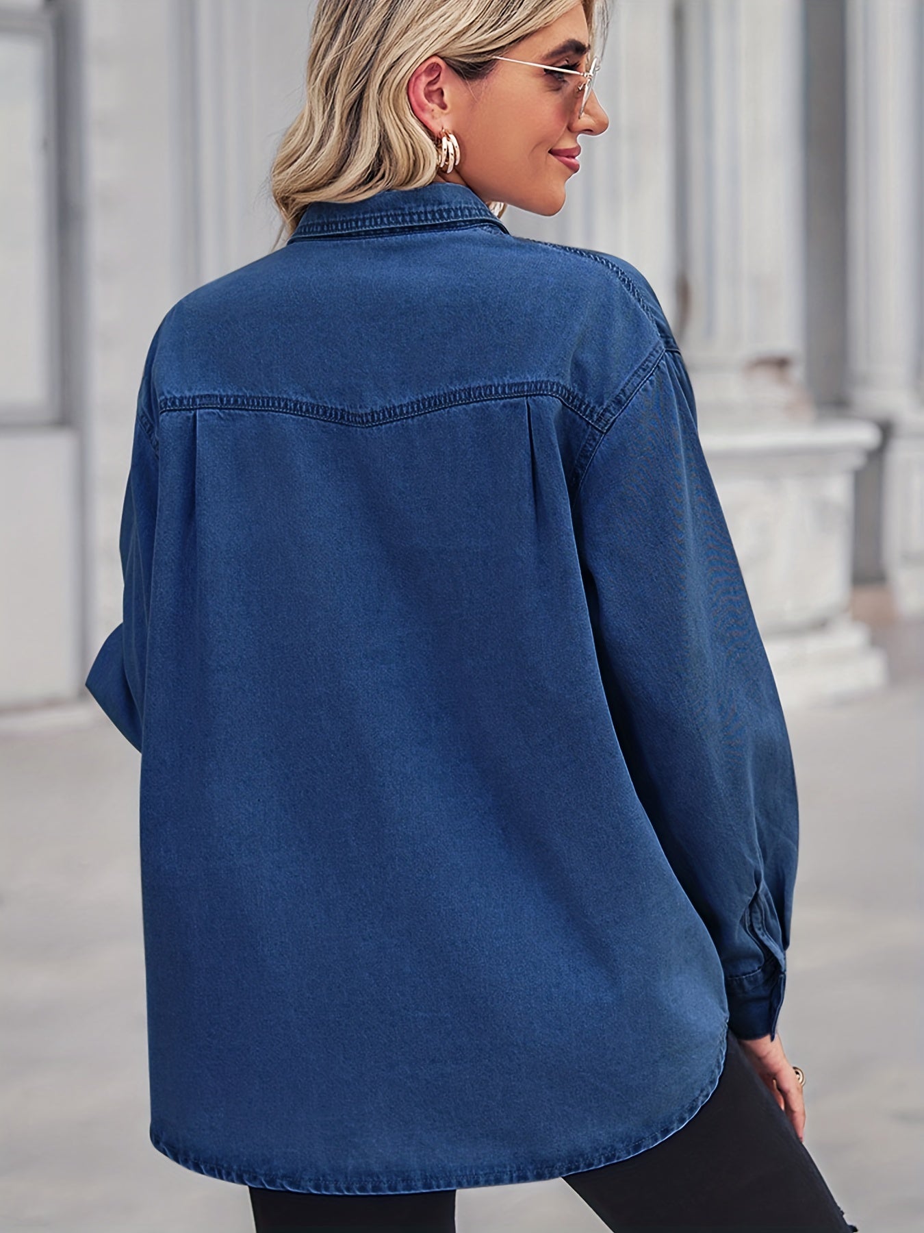 Oversized Flap Pockets Denim Jackets Long Sleeve Butt Cover Denim Coats
