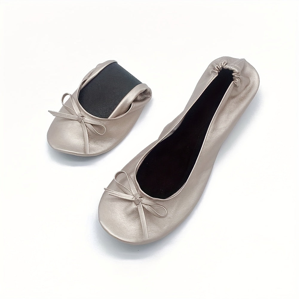 Women's Rollable Ballet Flats Soft Sole Wedding Shoes + Bag