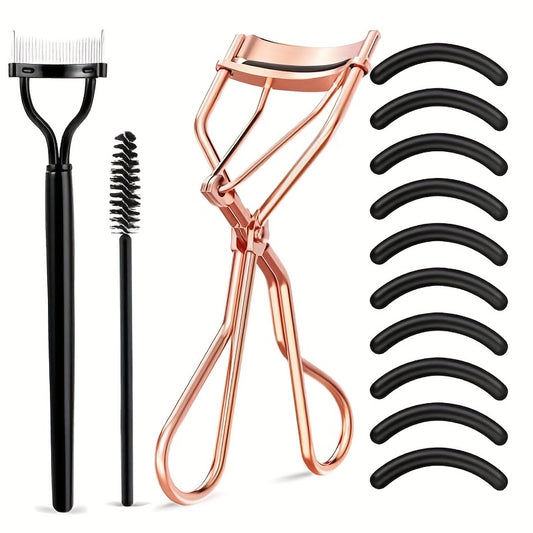 Eyelash Curler and Eyebrow Brush Kit with Silicone Refills Pads